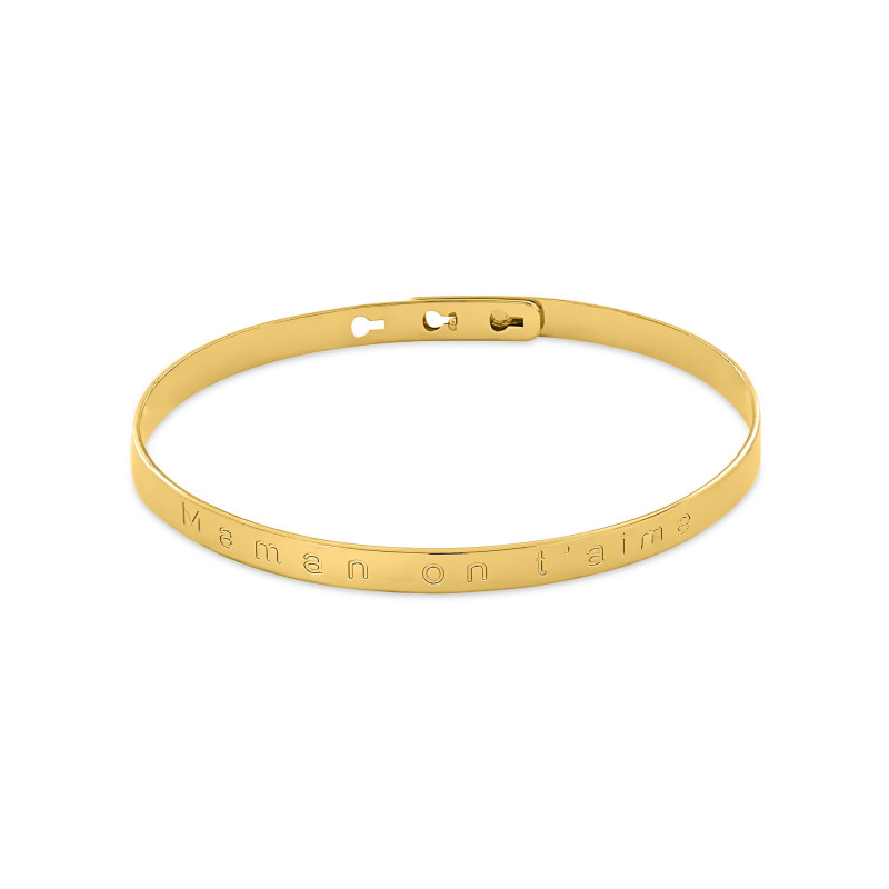 Yellow gold plated we love you Mom bangle-Message bangles-Enomis