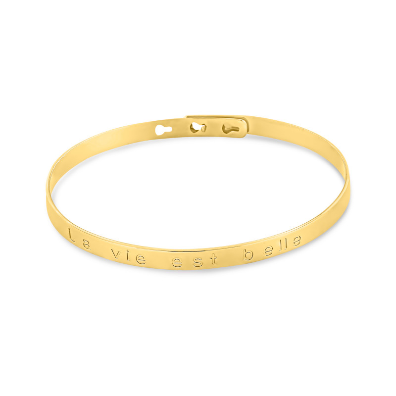"La vie est belle" gold-plated bangle-Message bangles-Enomis
