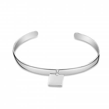 Sterling silver flat medal square bangle