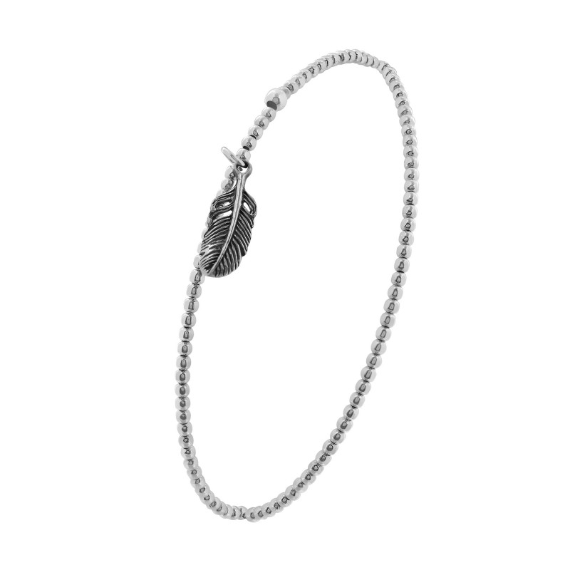 Sterling silver feather pattern elastic bracelet-Elastic bracelet-Enomis